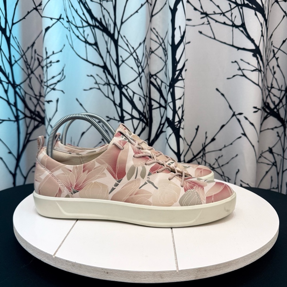 Ecco Soft 8 Shoes Pink Dust Floral Leather Womens Size 9